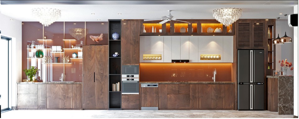 Tủ bếp gỗ óc chó