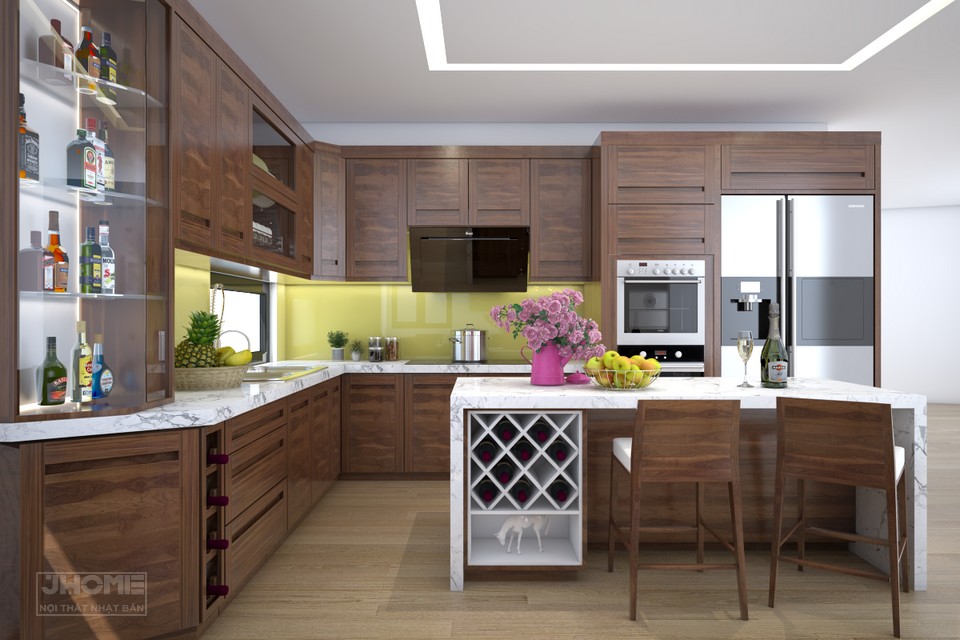 Tủ bếp gỗ óc chó