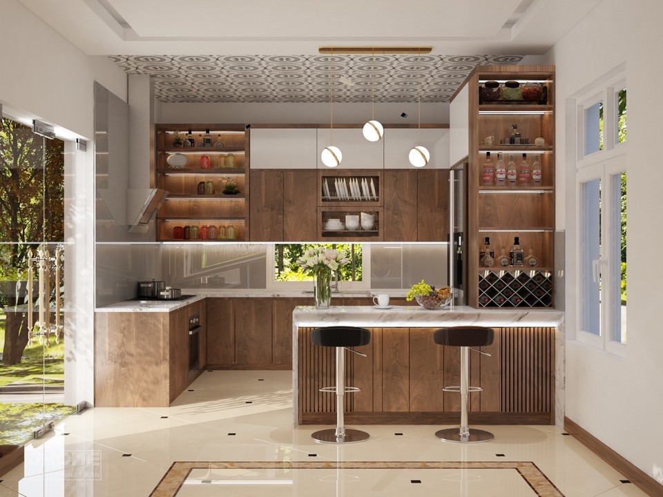 Tủ bếp gỗ óc chó