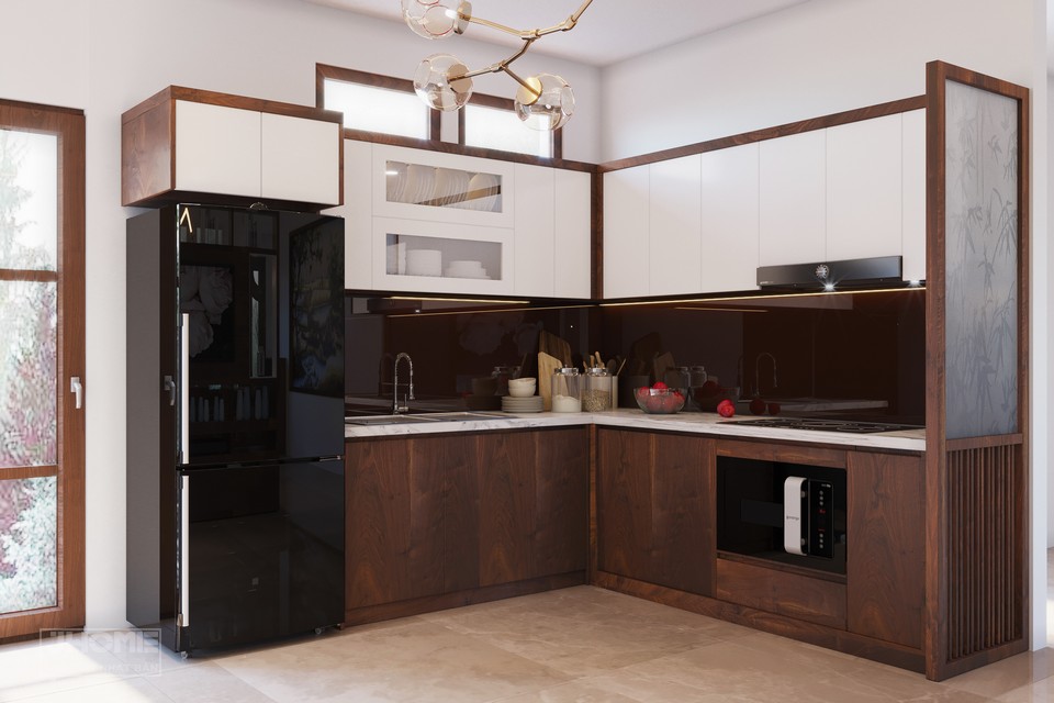 Tủ bếp gỗ óc chó
