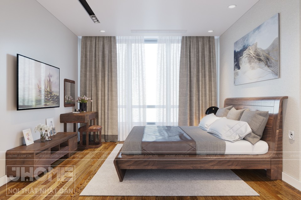 mẫu giường ngủ gỗ óc chó chung cư Park Hill