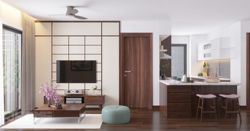 phòng khách phong cách Nhật Bản chung cư Five Star Garden